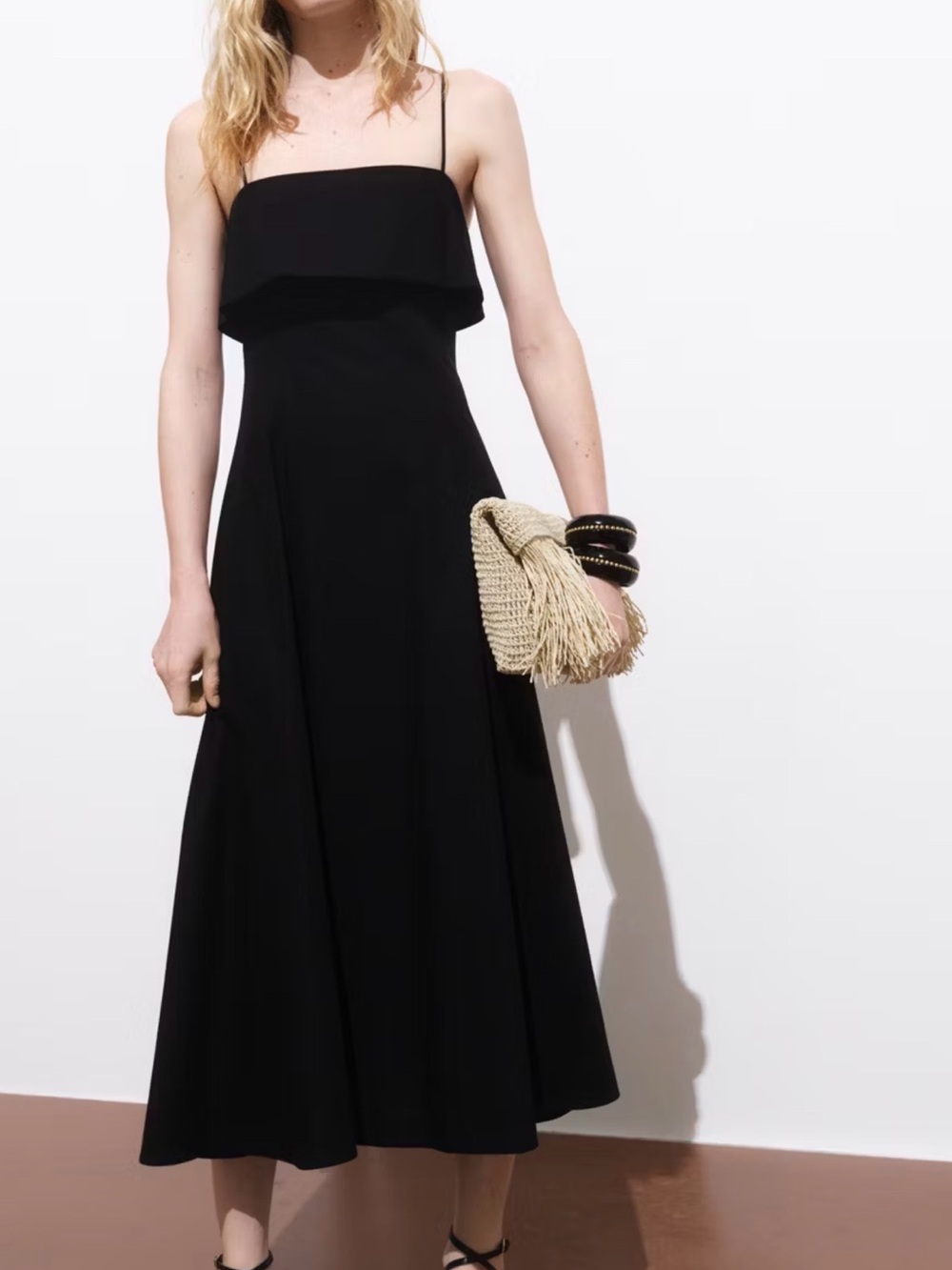 100% Cotton Women’s Black Spaghetti-Strap Midi Dress